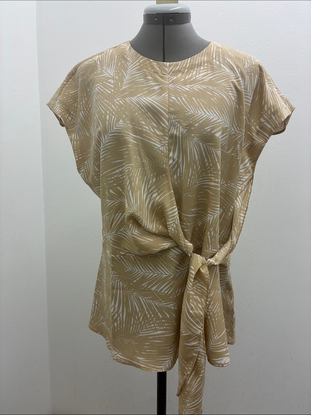 Michael Kors Beige Palm-Print Tie-Front Blouse